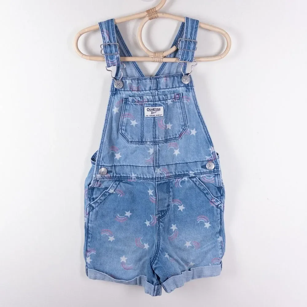 OshKosh B'Gosh Star Spangled Shortalls Overalls Denim Blue Girls‎ 4T